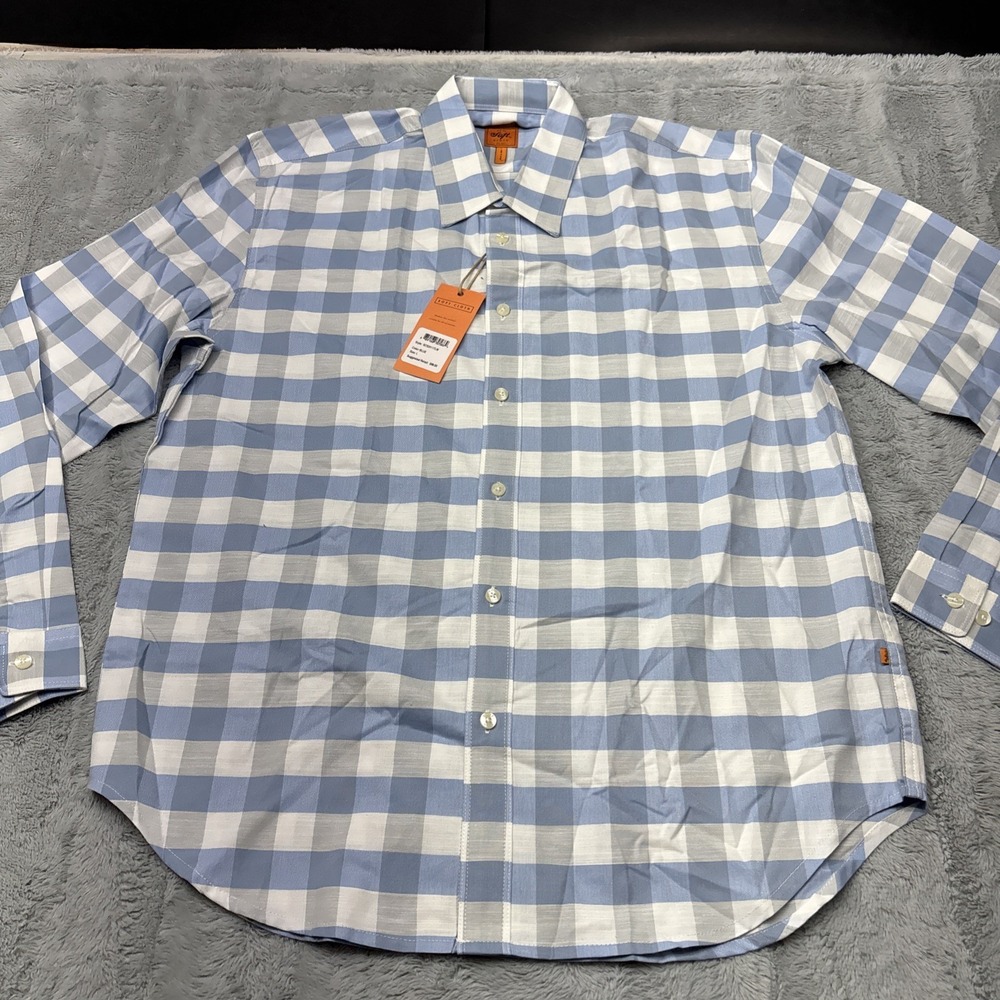Soft cloth Brand Men's Long Sleeve Shirt Blue/White Check‎ Lg